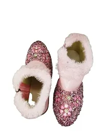 Baby Walk Pink Leaf Girl Boat Zip  Hair Shoes Age from 10 Month to 7 Year, Special  Comfort Zip Hairy Shoes for Baby Girls Angels Shoes. Pink 10-12 Months-thumb1