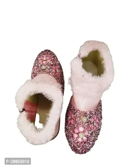 Baby Walk Pink Leaf Girl Boat Zip  Hair Shoes Age from 10 Month to 7 Year, Special  Comfort Zip Hairy Shoes for Baby Girls Angels Shoes. Pink 10-12 Months-thumb2