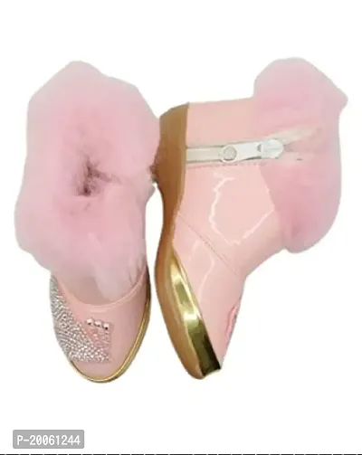 Baby Walk Pink Leaf Girl Boat Zip  Hair Shoes Age from 10 Month to 7 Year, Special  Comfort Zip Hairy Shoes for Baby Girls Angels Shoes. Pink Design 5-thumb2