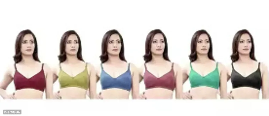 Stylish Multicoloured Cotton Blend Solid Bras For Women Pack Of 6-thumb0