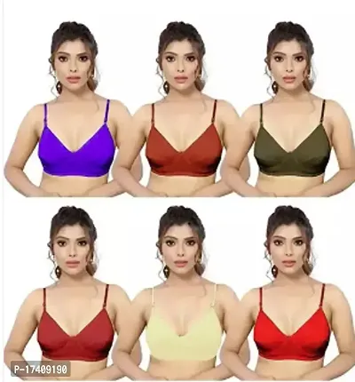 Stylish Multicoloured Cotton Blend Solid Bras For Women Pack Of 6