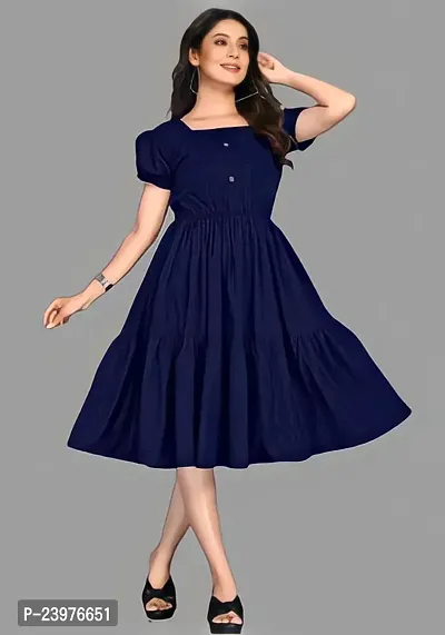Stylish Blue Four Way Cotton  Fit And Flare Dress For Women-thumb0