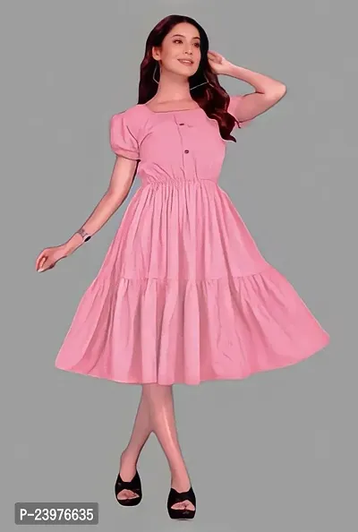 Stylish Pink Four Way Cotton  Fit And Flare Dress For Women-thumb0