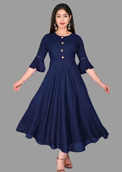 Xylophone?Women's Stylish Rayon Beautiful Solid Anarkali Kurta Gown (Blue-M)