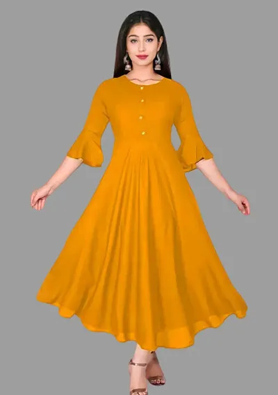 Xylophone?Women's Stylish Rayon Beautiful Solid Anarkali Kurta Gown (Orange-M)