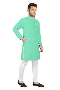 Reliable Sea Green Cotton Solid Kurta For Men-thumb4