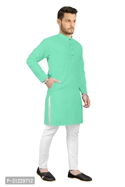 Reliable Sea Green Cotton Solid Kurta For Men-thumb5