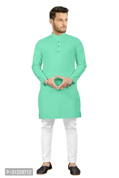 Reliable Sea Green Cotton Solid Kurta For Men-thumb0