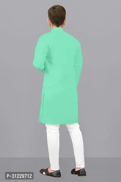 Reliable Sea Green Cotton Solid Kurta For Men-thumb3