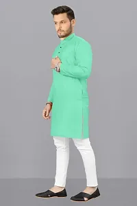 Reliable Sea Green Cotton Solid Kurta For Men-thumb3