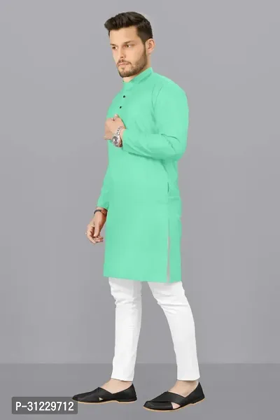 Reliable Sea Green Cotton Solid Kurta For Men-thumb4