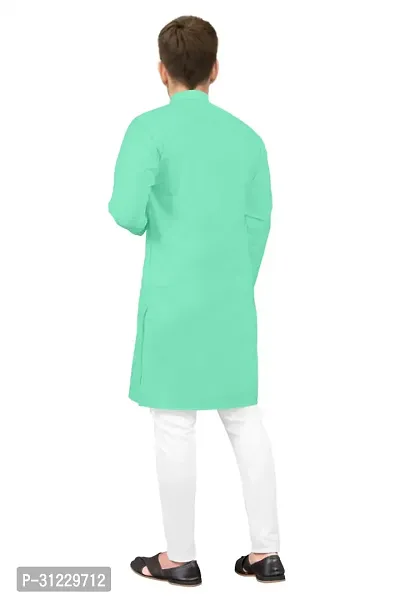 Reliable Sea Green Cotton Solid Kurta For Men-thumb2