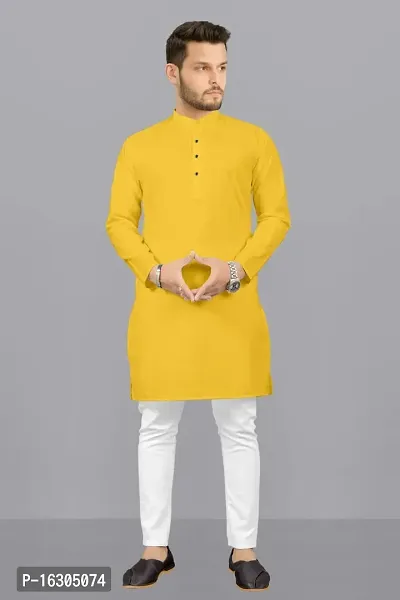 Yellow Cotton Kurtas For Men