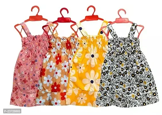 Fabulous Multicoloured Cotton Printed Frocks Combo For Girls Pack Of 4-thumb0