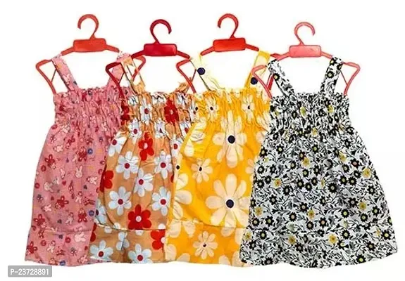 Fabulous Multicoloured Cotton Printed Frocks Combo For Girls Pack Of 4