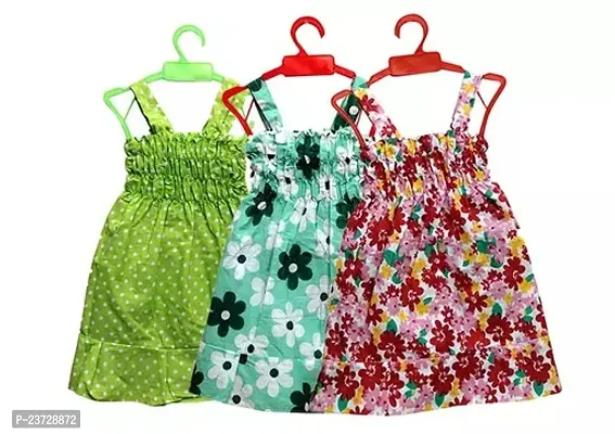 Fabulous Multicoloured Cotton Printed Frocks Combo For Girls Pack Of 3-thumb0
