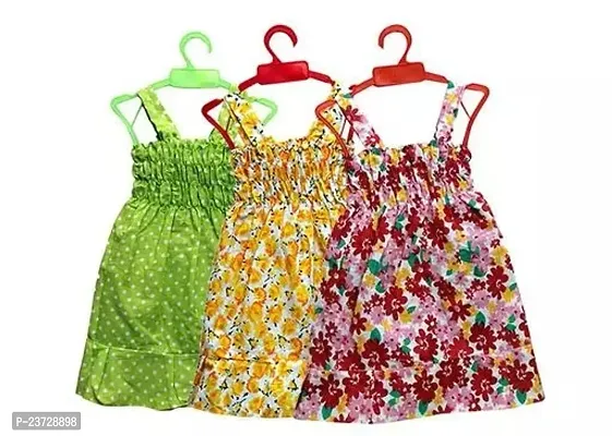 Fabulous Multicoloured Cotton Printed Frocks Combo For Girls Pack Of 3