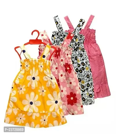 Fabulous Multicoloured Cotton Printed Frocks Combo For Girls Pack Of 4