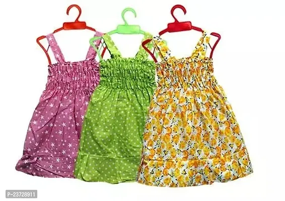 Fabulous Multicoloured Cotton Printed Frocks Combo For Girls Pack Of 3