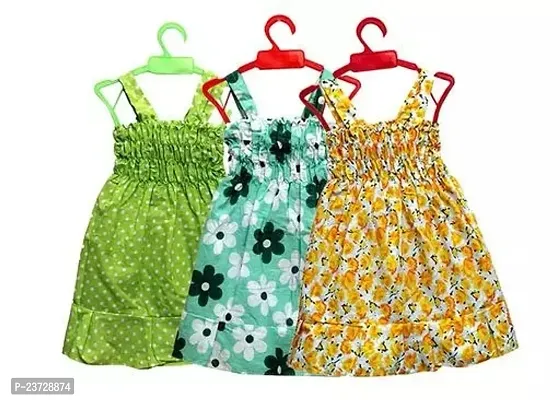 Fabulous Multicoloured Cotton Printed Frocks Combo For Girls Pack Of 3