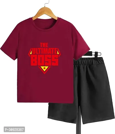 Stylish Maroon Cotton Printed Clothing Sets For Boys-thumb0