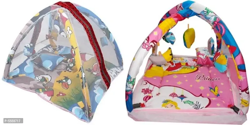 SS Sales Baby Play Gym with Mosquito Net and Pillow and Beautiful rattles Hanged in The Product with Lovely Mickey Design (0 to 6 Months) - Exclusive (Multicolor)