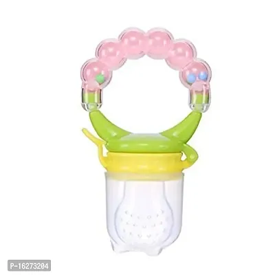 Baby's BPA-Free Silicone Nipple Food Nibbler for Fruits with Rattle Handle (Multicolour, 6-12 Months)-thumb0