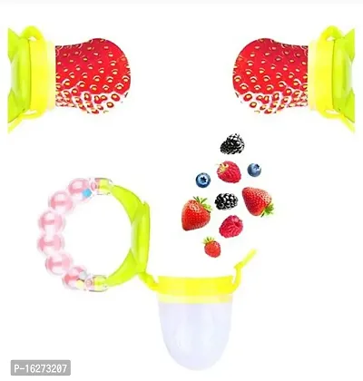 Baby's BPA-Free Silicone Nipple Food Nibbler for Fruits with Rattle Handle (Multicolour, 6-12 Months)-thumb0