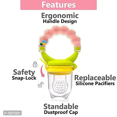 Baby's BPA-Free Silicone Nipple Food Nibbler for Fruits with Rattle Handle (Multicolour, 6-12 Months)-thumb0