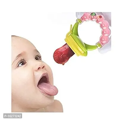 Baby's BPA-Free Silicone Nipple Food Nibbler for Fruits with Rattle Handle (Multicolour, 6-12 Months)