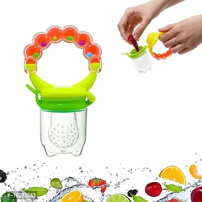 Baby's BPA-Free Silicone Nipple Food Nibbler for Fruits with Rattle Handle (Multicolour, 6-12 Months)