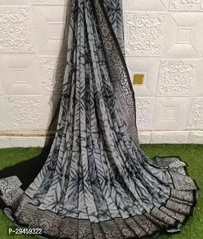 Stylish Georgette Grey Separate Blouse Piece Saree with Blouse piece