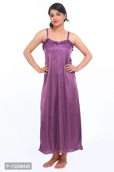 Fasense Women Satin Nightwear Sleepwear Long Nighty SR066 Color Purple Size Medium-thumb0