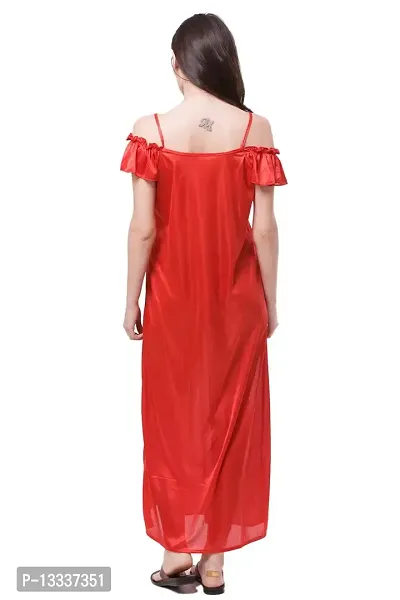 Fasense Women Satin nighwear Sleepwear Solid Long Nighty SR041 Color Red Size Large-thumb3