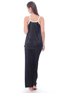 Fasense Women Satin Nightwear Sleepwear Top & Pyjama Set (Black and White, Medium)-thumb3
