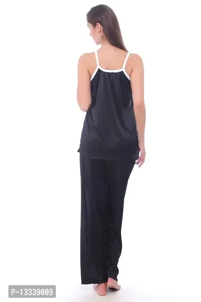 Fasense Women Satin Nightwear Sleepwear Top & Pyjama Set (Black and White, Medium)-thumb4