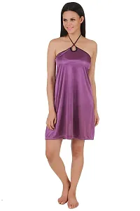 Fasense Exclusive Women Satin Nightwear Sleepwear Short Nighty DP081 (Large, Purple)-thumb4