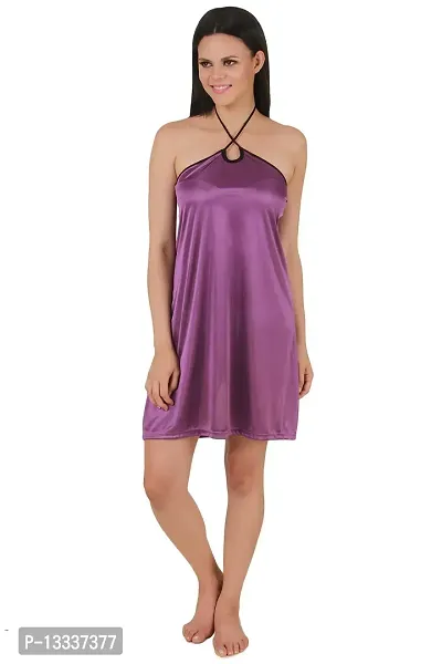 Fasense Exclusive Women Satin Nightwear Sleepwear Short Nighty DP081 (Large, Purple)-thumb5