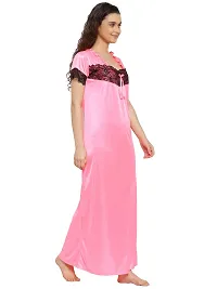 Fasense Women Lycra Satin Solid Nightwear Long Nighty KL011 A (Neon Pink, L)-thumb3