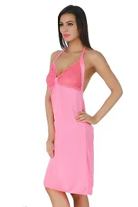 Fasense Exclusive Women Satin Nightwear Short Nighty DP134 A (Large, Pink)-thumb1