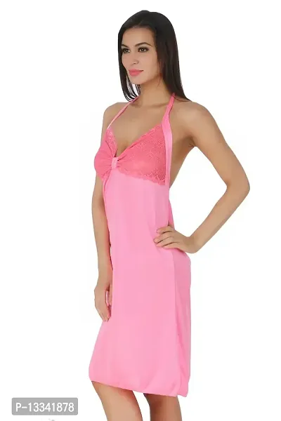 Fasense Exclusive Women Satin Nightwear Short Nighty DP134 A (Large, Pink)-thumb2