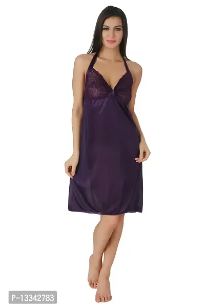 Fasense Exclusive Women Satin Nightwear Short Nighty DP134 A (Medium, Purple)-thumb5