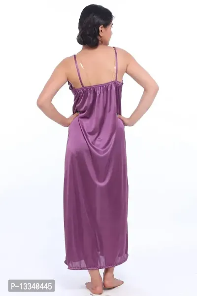 Fasense Women Satin Nightwear Sleepwear Long Nighty SR066 Color Purple Size Medium-thumb2