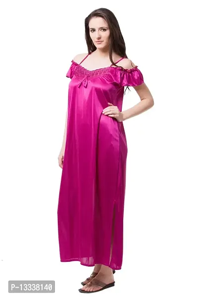 Fasense Women Satin nighwear Sleepwear Solid Long Nighty SR041 Color Wine Size Medium-thumb3