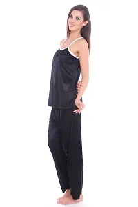 Fasense Women Satin Nightwear Sleepwear Top & Pyjama Set (Black and White, Medium)-thumb1