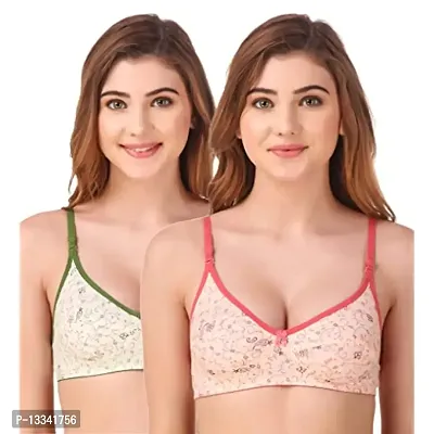 Fasense women cotton non padded wire free bra set of 2 pc BVCOM003B (Peach , Green) (Multi-Coloured, 38B)