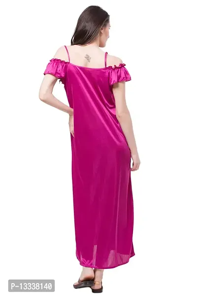 Fasense Women Satin nighwear Sleepwear Solid Long Nighty SR041 Color Wine Size Medium-thumb2