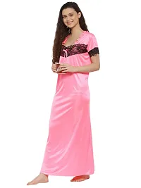 Fasense Women Lycra Satin Solid Nightwear Long Nighty KL011 A (Neon Pink, L)-thumb2