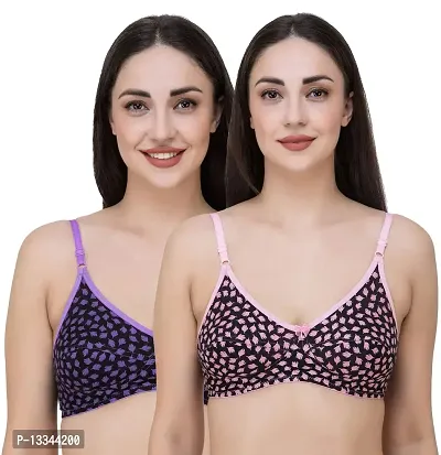 Fasense Leaf Print Medium Coverage Wire Free Non Padded Bra (Pack of 2 Color)