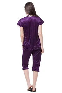 Fasense Women Satin nighwear nightsuits Solid top and capry Set SR045 Color Purple Size Large-thumb1